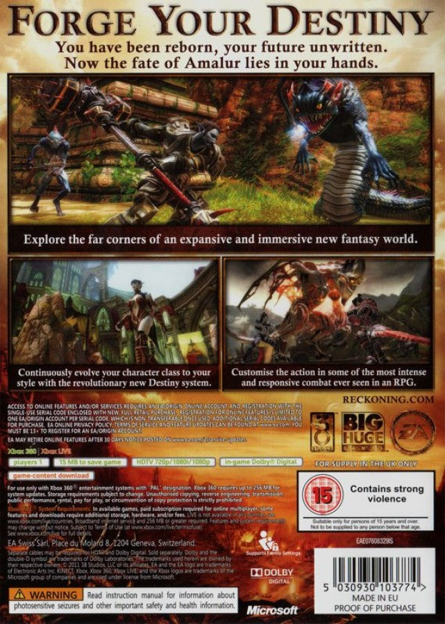Kingdoms of Amalur: Reckoning Xbox 360 back cover art for action role-playing video game