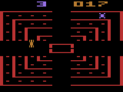 Dodge Em text label gameplay art for Atari 2600 video game