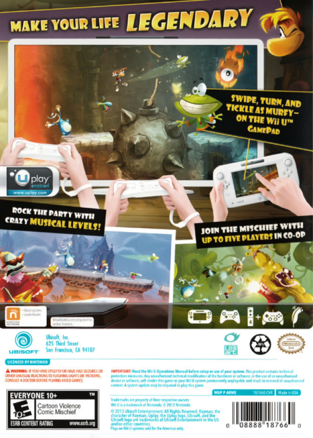 Rayman Legends – Nintendo Wii U (WiiU) action platformer back of case for video game