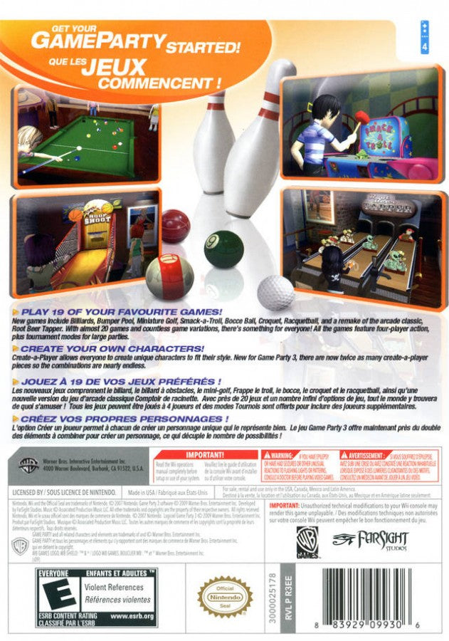 Game Party 3 – Nintendo Wii (Wii) party mini-game collection back of case for video game