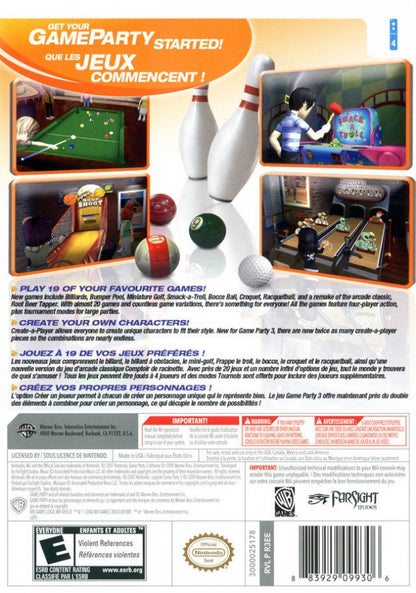 Game Party 3 – Nintendo Wii (Wii) party mini-game collection back of case for video game