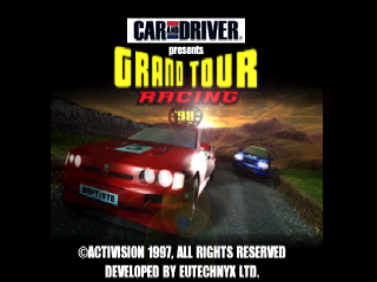 Car and Driver Presents: Grand Tour Racing '98 retro simulation racing game for PlayStation 1 (PS1) title screen