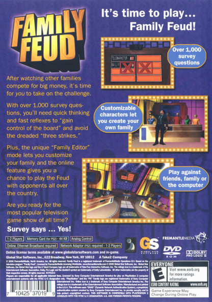Family Feud back of case for PlayStation 2 (PS2) TV-style quiz and party game show video game