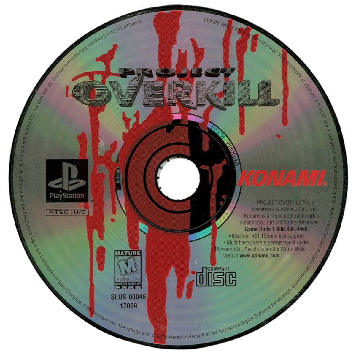Project Overkill retro action run and gun shooter game for PlayStation 1 (PS1) disc