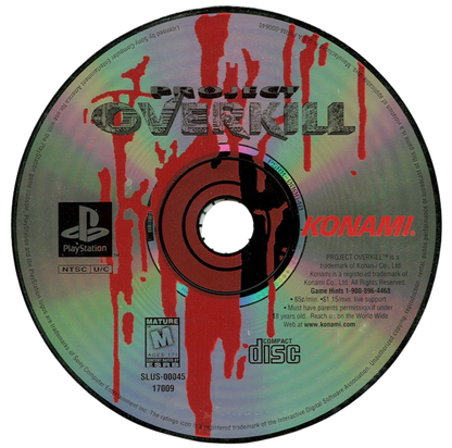 Project Overkill retro action run and gun shooter game for PlayStation 1 (PS1) disc