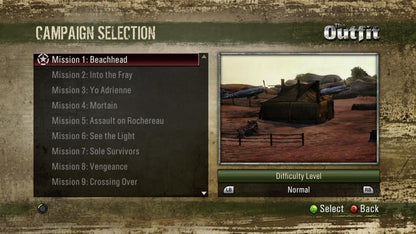 The Outfit Xbox 360 menu screen for action strategy video game.