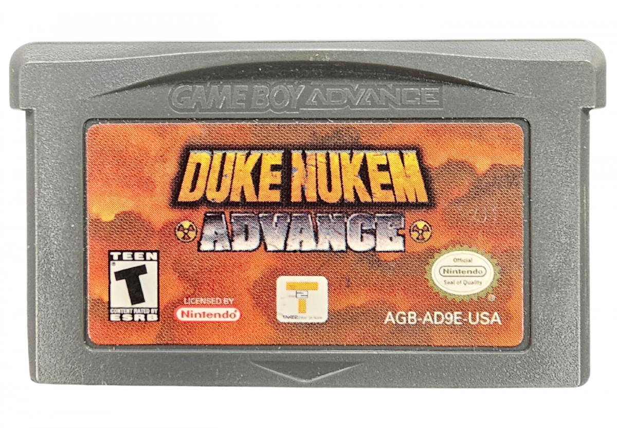 Duke Nukem Advance Game Boy Advance GBA video game Complete In Box CIB featuring first person shooter gameplay action packed combat weapon upgrades enemy battles alien encounters mission based levels Duke Nukem character and classic handheld action retro video game collection collectible gaming appeal game cartridge