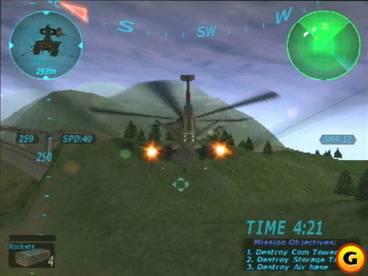 Thunderstrike: Operation Phoenix – PlayStation 2 (PS2) video game gameplay image, aerial combat action.