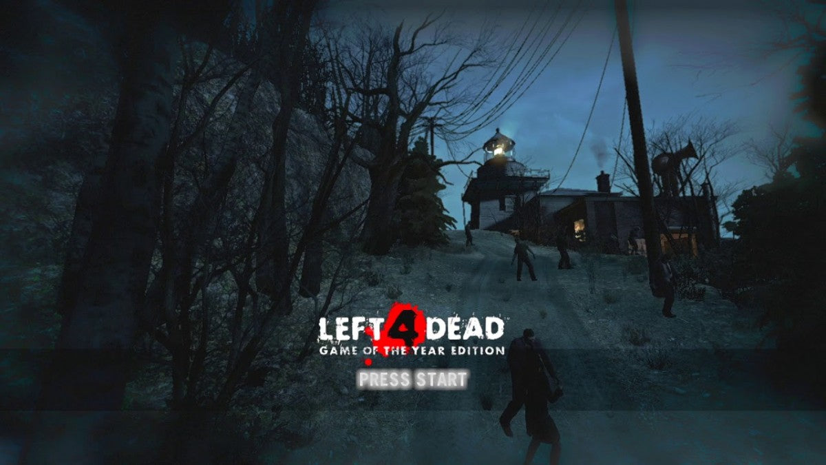 Left 4 Dead [Game of the Year][Platinum Hits] title screen for Xbox 360 (X360) cooperative zombie survival first-person shooter video game