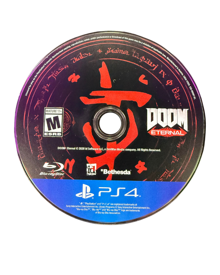 DOOM Eternal PS4 game featuring fast-paced first-person shooter action, intense demon-slaying combat, and brutal high-speed gameplay disc