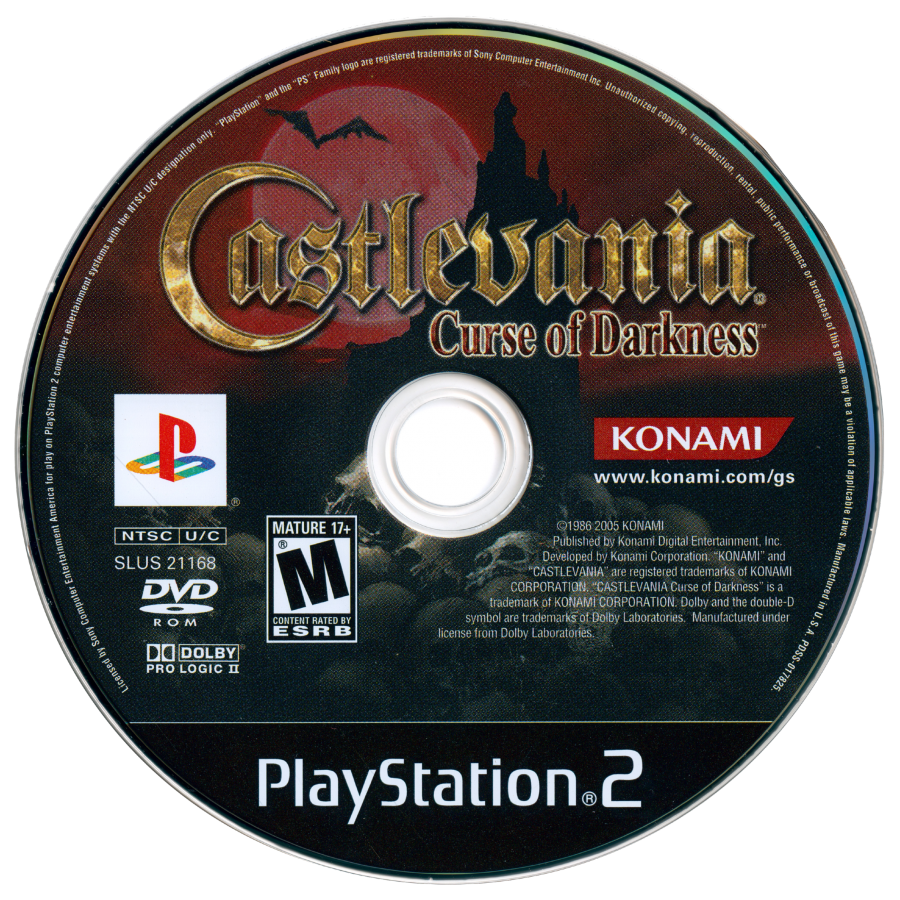 Castlevania: Curse of Darkness for PlayStation 2 with gothic action-adventure and vampire-hunting theme disc