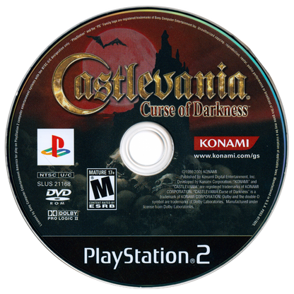Castlevania: Curse of Darkness for PlayStation 2 with gothic action-adventure and vampire-hunting theme disc