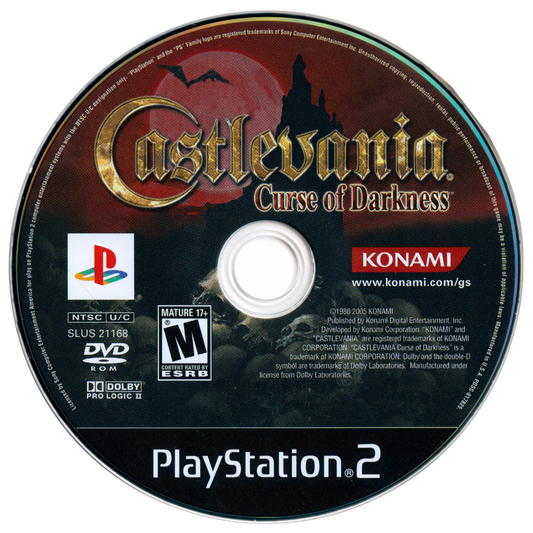 Castlevania: Curse of Darkness for PlayStation 2 with gothic action-adventure and vampire-hunting theme disc