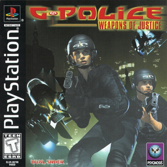 G-Police: Weapons of Justice retro sci-fi flight combat action game for PlayStation 1 (PS1) cover art