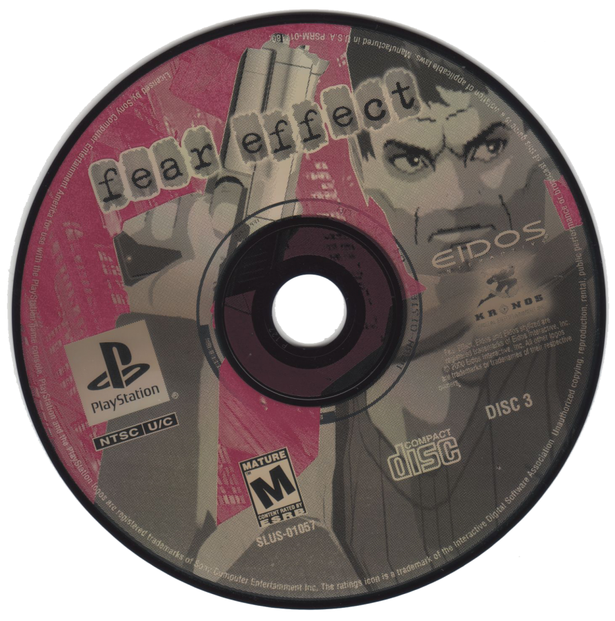 Fear Effect retro cyberpunk action adventure game for PlayStation 1 (PS1) disc 3