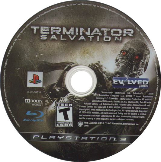 Terminator Salvation for PlayStation 3 (PS3) at Gamers INC, featuring an intense third-person cover-based shooter set in the post-apocalyptic Future War where you play as John Connor leading the Resistance against the relentless machines of Skynet disc