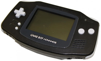 Game Boy Advance Black Console Nintendo Game Boy Advance handheld console in black color portable cartridge based gaming system with directional pad buttons retro gaming device front tilted  