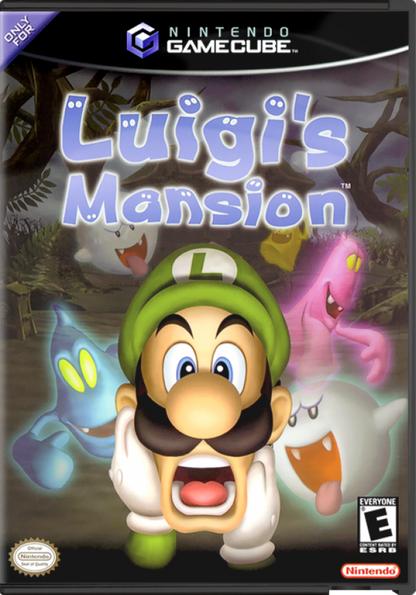 Luigi's Mansion cover art for GameCube (GC) action-adventure horror video game