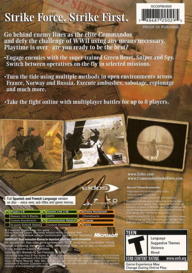 Commandos: Strike Force back cover art for Xbox (XBOX) video game