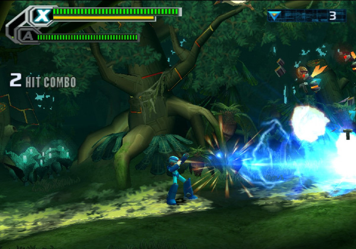 Mega Man X8 PS2 Sony PlayStation 2 action platformer side scrolling shooter Capcom Mega Man X series robot combat dash shooting upgrade system boss battles fast paced platforming retro gaming PlayStation 2 software video game title gameplay