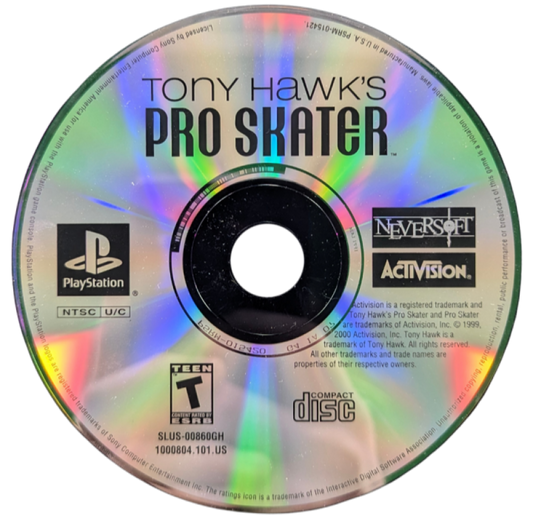 Tony Hawk’s Pro Skater [Greatest Hits] disc for PlayStation 1 (PS1) video game, skateboarding sports action, trick-based gameplay, classic extreme sports title