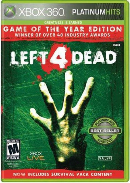 Left 4 Dead [Game of the Year][Platinum Hits] cover art for Xbox 360 (X360) cooperative zombie survival first-person shooter video game