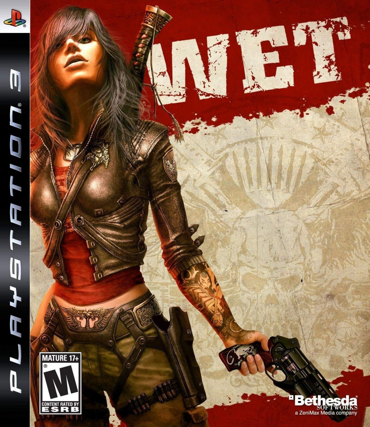 WET for PlayStation 3 action shooter game featuring acrobatic gunplay slow motion combat stylized grindhouse presentation and cinematic missions front cover