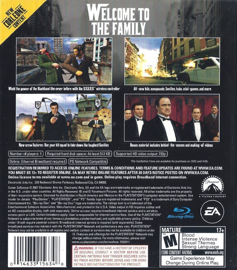 The Godfather [Don's Edition] back cover art for PlayStation 3 (PS3) video game