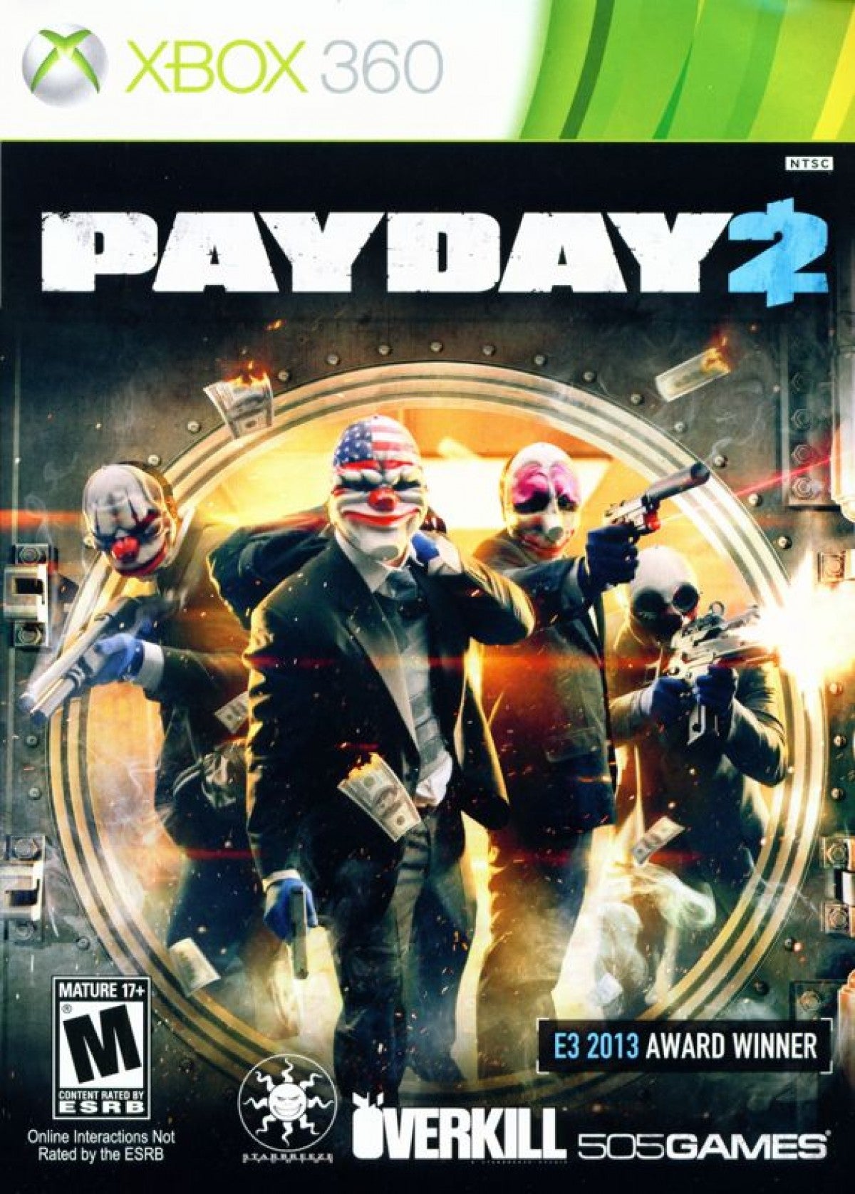 Payday 2 Xbox 360 game featuring cooperative heist gameplay, strategic first-person shooter action, and multiplayer crime missions cover art
