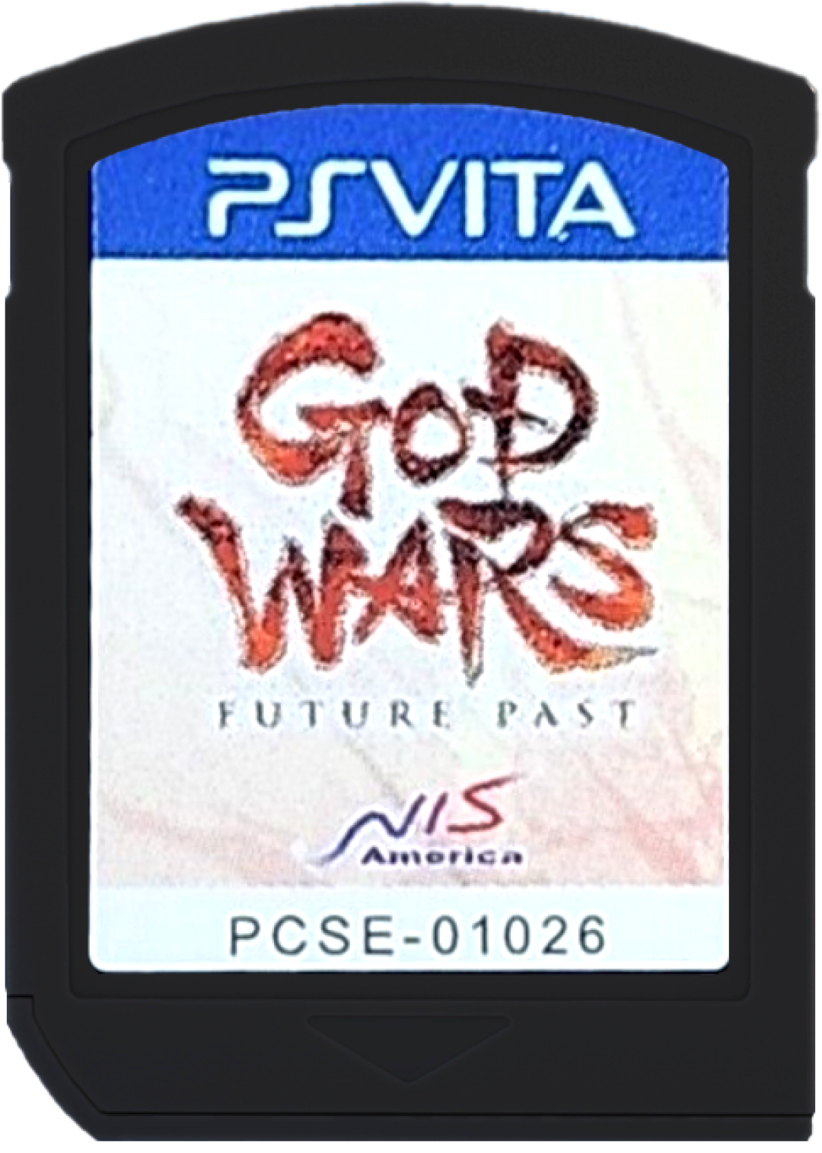 God Wars Future Past cartridge art for PlayStation Vita video game, tactical RPG, turn-based strategy, Japanese mythology, handheld console title