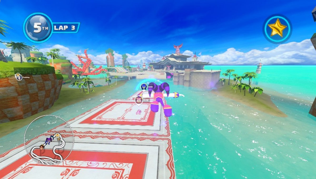 Sonic & All-Stars Racing Transformed PlayStation Vita video game, arcade racing action, transforming vehicles, multiplayer gameplay, handheld console title gameplay screenshot