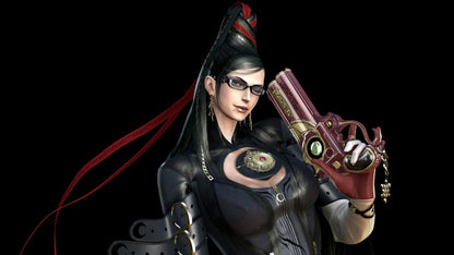 Bayonetta Nintendo Switch inspired design featuring stylish action adventure aesthetic powerful witch heroine fast paced hack and slash combat supernatural abilities cinematic battles dramatic fantasy environments intense character driven gameplay presentation gameplay