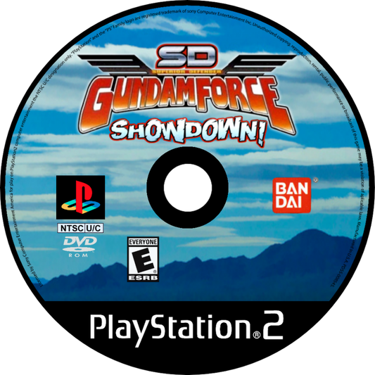 SD Gundam Force Showdown – PlayStation 2 (PS2) video game disc, action-shooter game.