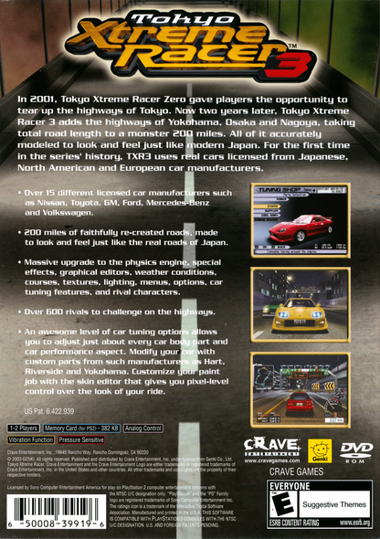 Tokyo Xtreme Racer 3 for PlayStation 2 street racing game set on Tokyo highways JDM cars tuning customization midnight club style arcade racing career mode back cover