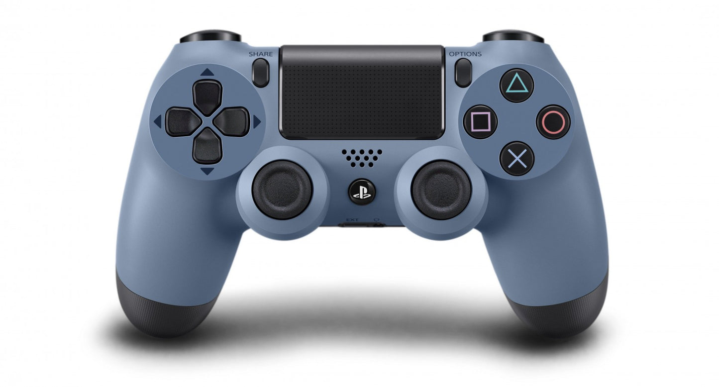 PS4 DualShock 4 Uncharted 4: A Thief's End Controller [New] for PlayStation 4 Accessory (PS4) at Gamers INC, featuring the limited edition Gray Blue finish with the iconic gold Uncharted logo, offering precise control with refined analog sticks and triggers, built-in speaker, and integrated light bar in a brand-new, collectible condition perfect for fans of Nathan Drake’s final adventure front of controller