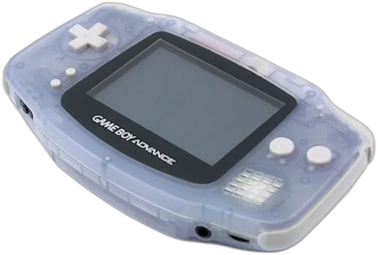 Game Boy Advance GBA handheld console Glacier color, portable Nintendo system, retro gaming device, good condition blank  diagonal prromotional shot