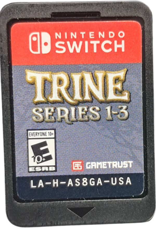 Trine Series 1–3 Nintendo Switch inspired design featuring fantasy puzzle platform adventure collection aesthetic magical heroes cooperative gameplay physics based challenges enchanting fairytale worlds and side scrolling exploration across three classic journeys presentation cartridge