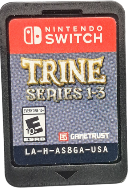 Trine Series 1–3 Nintendo Switch inspired design featuring fantasy puzzle platform adventure collection aesthetic magical heroes cooperative gameplay physics based challenges enchanting fairytale worlds and side scrolling exploration across three classic journeys presentation cartridge