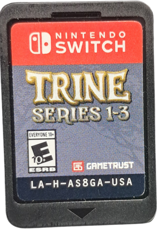 Trine Series 1–3 Nintendo Switch inspired design featuring fantasy puzzle platform adventure collection aesthetic magical heroes cooperative gameplay physics based challenges enchanting fairytale worlds and side scrolling exploration across three classic journeys presentation cartridge
