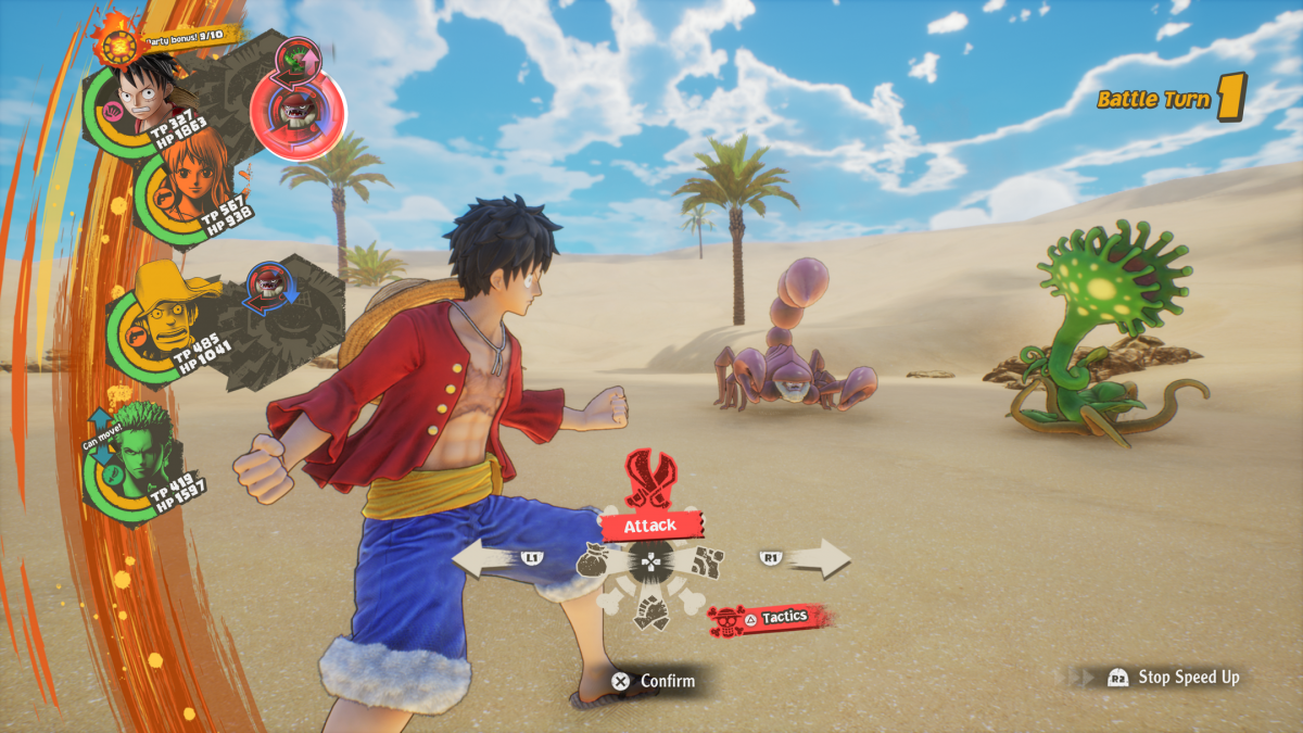 One Piece Odyssey featuring turn-based RPG adventure set in the One Piece universe gameplay