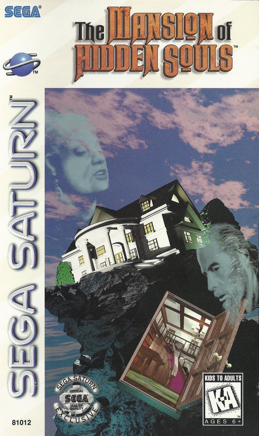 Mansion of Hidden Souls Sega CD first person point and click FMV style adventure game haunted mansion mystery ghost characters puzzle solving atmospheric horror interactive movie gameplay Sega CD software video game title cover art 