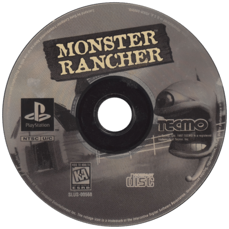 Monster Rancher PlayStation 1 life simulation video game Tecmo raise train battle unique monsters generate creatures from any compact disc ranch management fantasy tournaments E-Everyone animated violence disc art