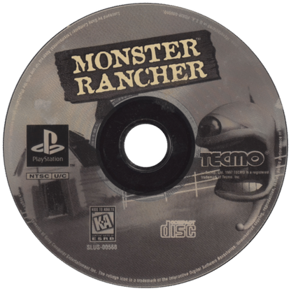Monster Rancher PlayStation 1 life simulation video game Tecmo raise train battle unique monsters generate creatures from any compact disc ranch management fantasy tournaments E-Everyone animated violence disc art