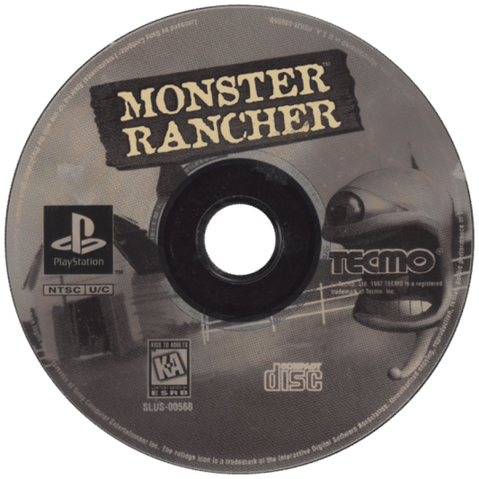 Monster Rancher PlayStation 1 life simulation video game Tecmo raise train battle unique monsters generate creatures from any compact disc ranch management fantasy tournaments E-Everyone animated violence disc art