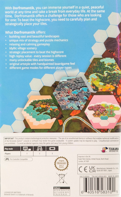 Dorfromantik [PAL Import] Super Rare Games #109 Nintendo Switch peaceful tile-based puzzle strategy game building villages and landscapes high score challenges back cover art