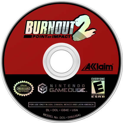 Burnout 2: Point of Impact disc for GameCube (GC) arcade racing video game