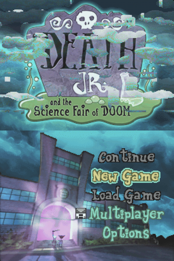 Death Jr. & the Science Fair of Doom start screen for Nintendo DS (DS) action platforming video game