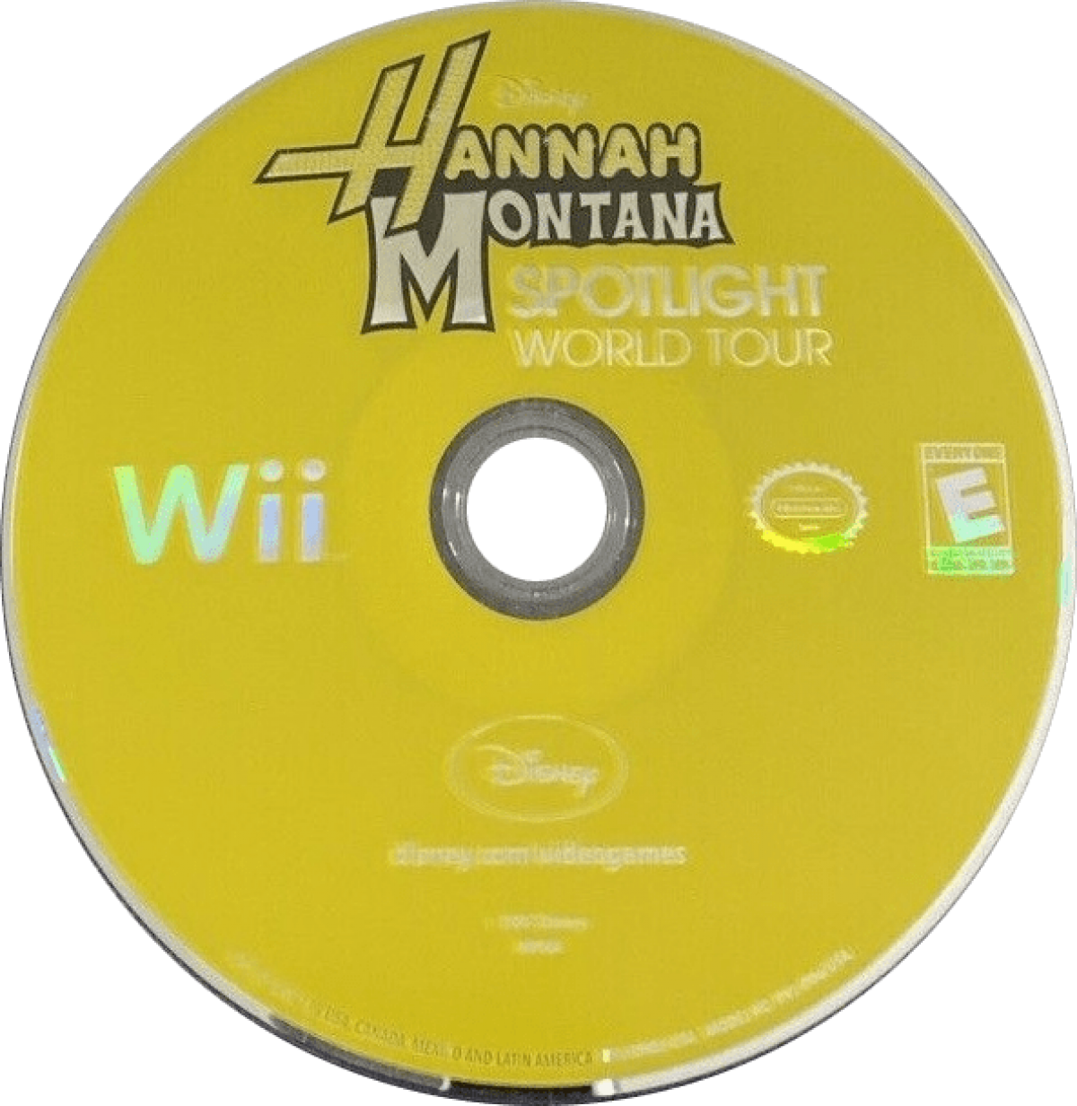 Hannah Montana Spotlight World Tour Wii inspired design featuring pop music performance adventure aesthetic concert stage excitement motion controlled gameplay singing and dancing routines colorful celebrity lifestyle family friendly entertainment nostalgic Nintendo Wii presentation disc