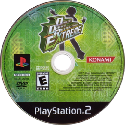 Dance Dance Revolution Extreme PlayStation 2 PS2 rhythm music video game featuring energetic dance gameplay popular music tracks timing-based challenges arrow step patterns multiple difficulty levels high-score competition and classic PlayStation 2 PS2 gaming collectible retro gaming appeal disc