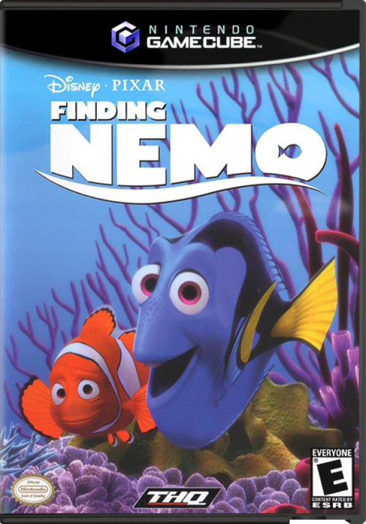 Disney Pixar Finding Nemo cover art for GameCube game featuring family-friendly action adventure gameplay based on the animated film